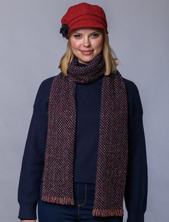 aran cashmere Atlantic Scarf - Charcoal Blue & Red