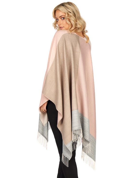 Aran Cashmere Block Check Fringed Shawl - Pink Beige
