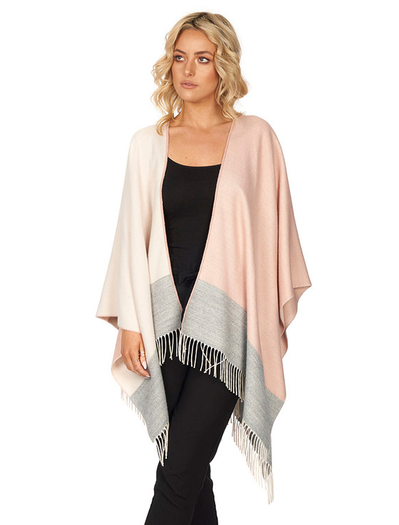 aran cashmere Block Check Fringed Shawl - Pink Beige