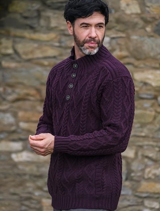 Aran Cashmere ‎Butto‎ned M‎erin‎o Wool Sweater