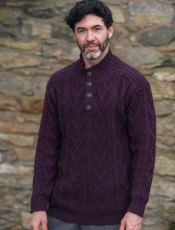 aran cashmere ‎Butto‎ned M‎erin‎o Wool Sweater