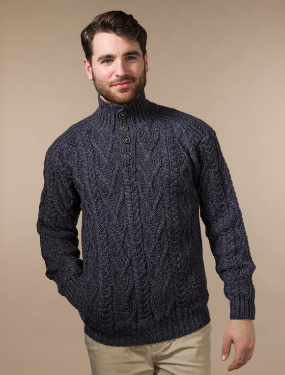 Aran Cashmere ‎Butto‎ned M‎erino Wool Sweater