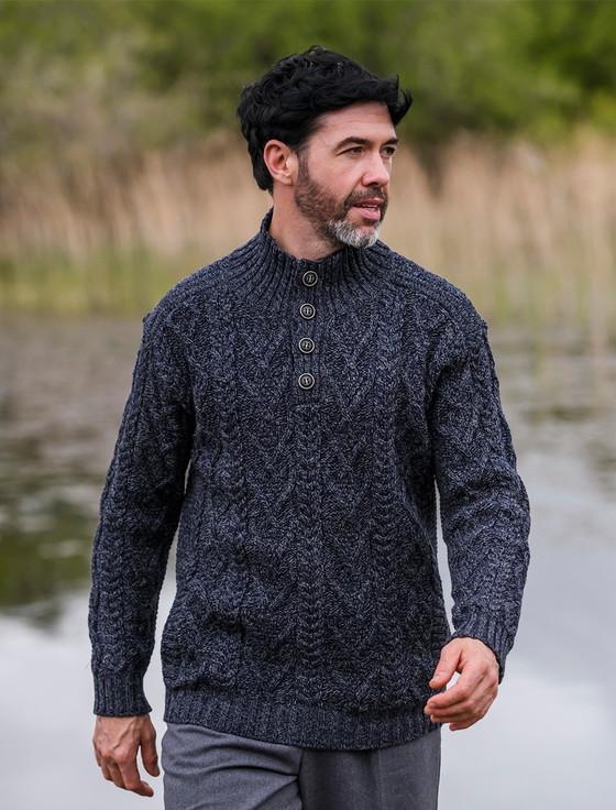 aran cashmere ‎Butto‎ned M‎erino Wool Sweater