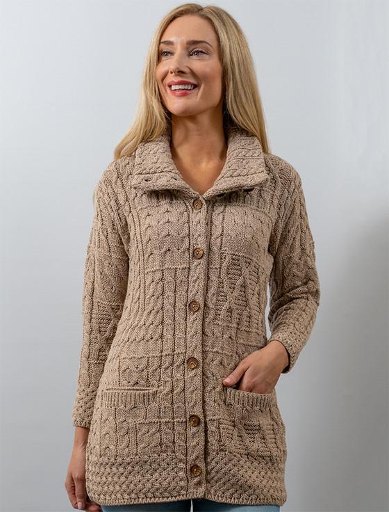 Aran Cashmere Button-Down Patchwork Cardigan