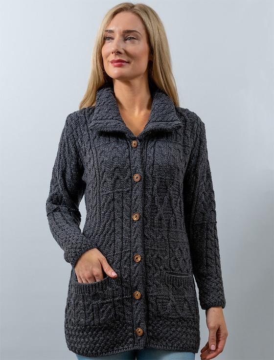 Aran Cashmere Button-Down Patchwork Cardigan‎‎‎