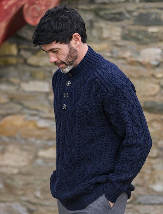 Aran Cashmere Buttoned Merino Wool Sweater