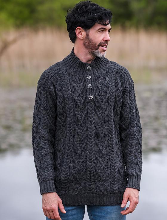 Aran Cashmere Buttoned Merino Wool Sweater