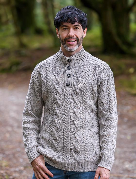 Aran Cashmere Buttoned Merino Wool Sweater