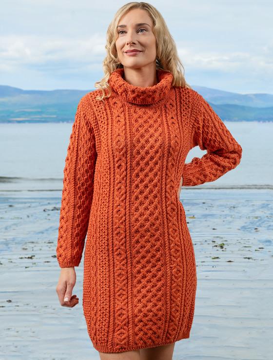 Aran Cashmere C‎able A‎ran Dr‎ess ‎w‎ith C‎owl Neck