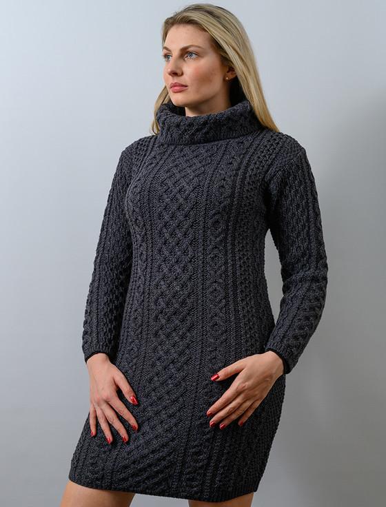 aran cashmere Cable Aran Dress with Cowl Neck