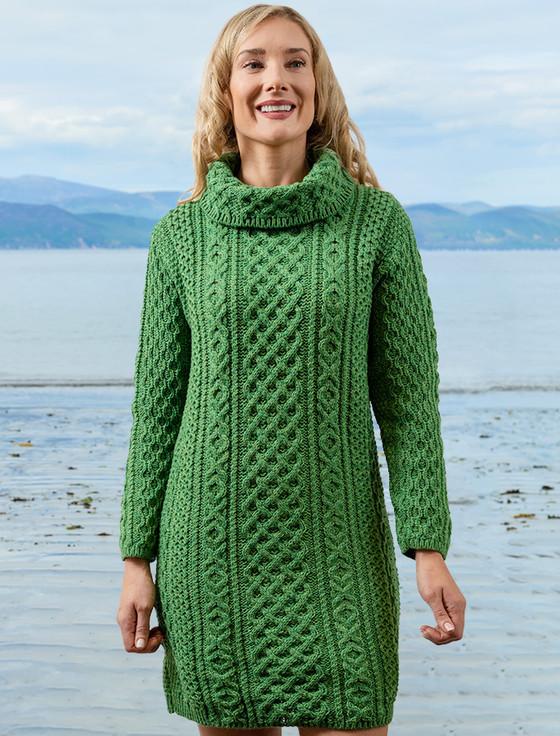 Aran Cashmere Cable Aran Dress With Cowl Neck