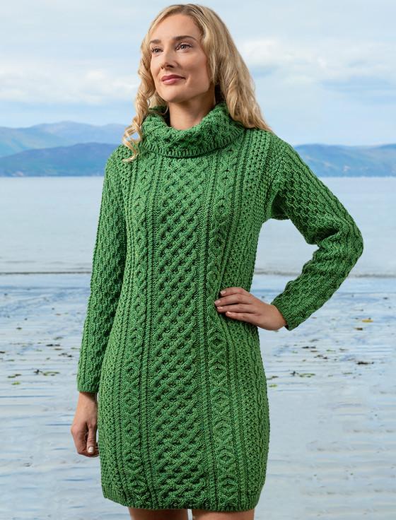 Aran Cashmere Cable Aran Dress With Cowl Neck