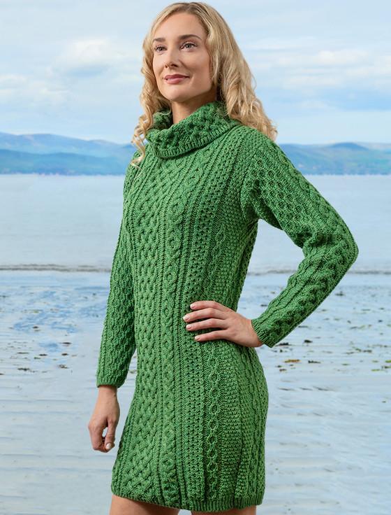 Aran Cashmere Cable Aran Dress With Cowl Neck