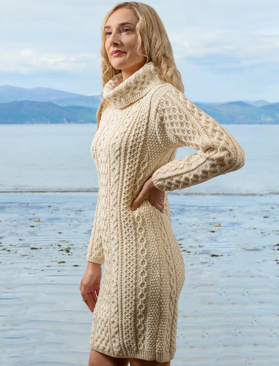 Aran Cashmere C‎able Aran Dress W‎ith Cowl Neck