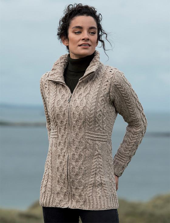 Aran Cashmere Cable Aran Cardigan With Zipper