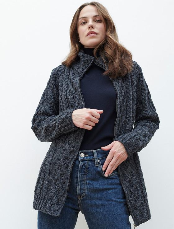 Aran Cashmere Cable Aran Cardigan With Zipper