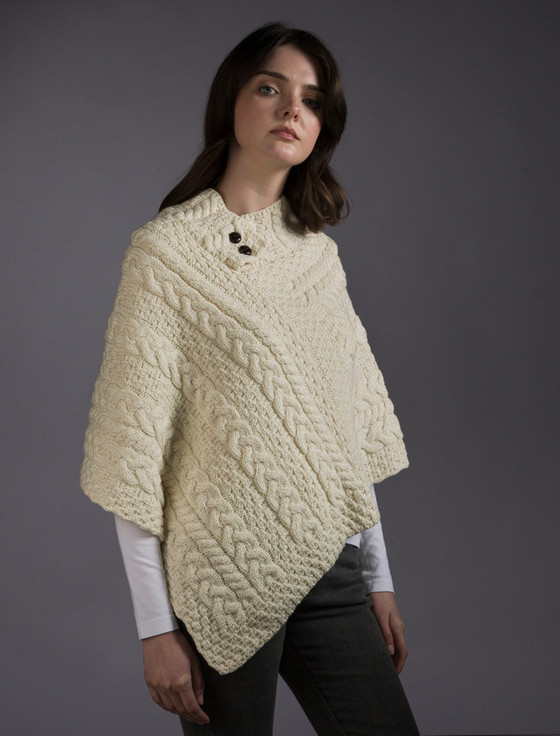 aran cashmere Cable Aran Poncho With Button Detail‎‎‎‎‎