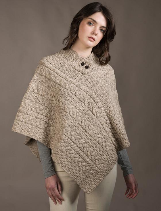 aran cashmere Cable Aran Poncho With Button Detail‎‎‎‎‎‎‎‎