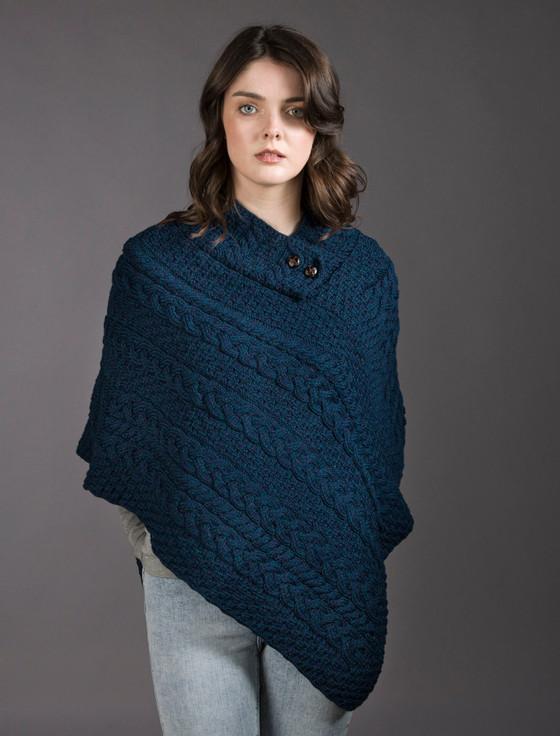 aran cashmere Cable Aran Poncho With Button Detail‎‎‎‎‎‎‎‎‎‎