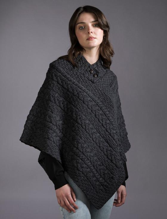 aran cashmere Cable Aran Poncho With Button Detail‎‎‎‎‎‎