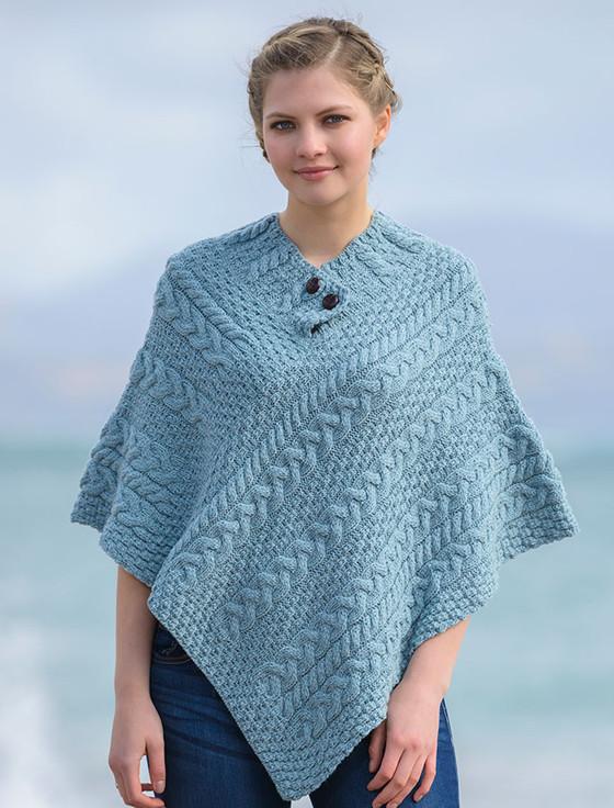 Aran Cashmere Cable Aran Poncho With Button Detail‎‎
