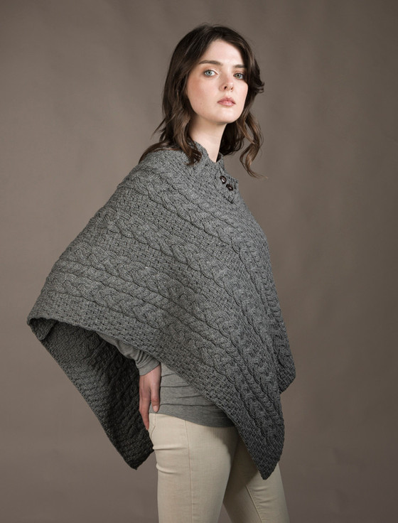aran cashmere Cable Aran Poncho With Button Detail‎‎‎‎‎‎‎