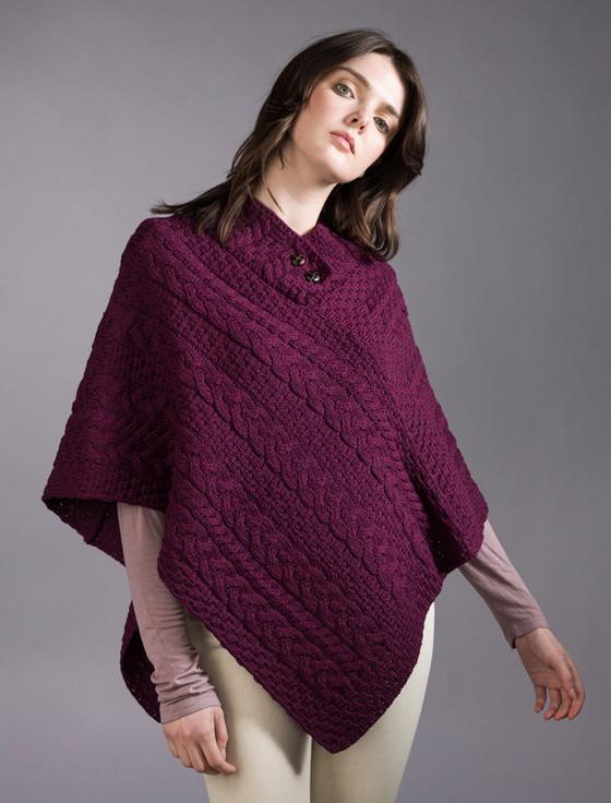 aran cashmere Cable Aran Poncho With Button Detail‎‎‎‎‎‎‎‎‎‎‎‎