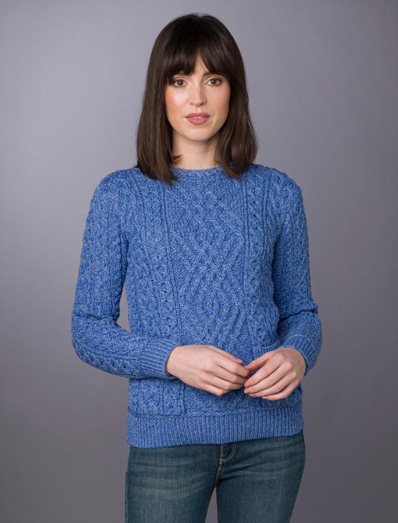 Aran Cashmere Cable Crew Neck Sweater With Pockets