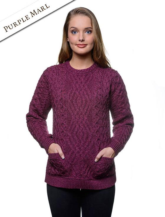 Aran Cashmere Cable Crew Neck Sweater With Pockets‎‎‎‎‎‎‎‎‎‎‎