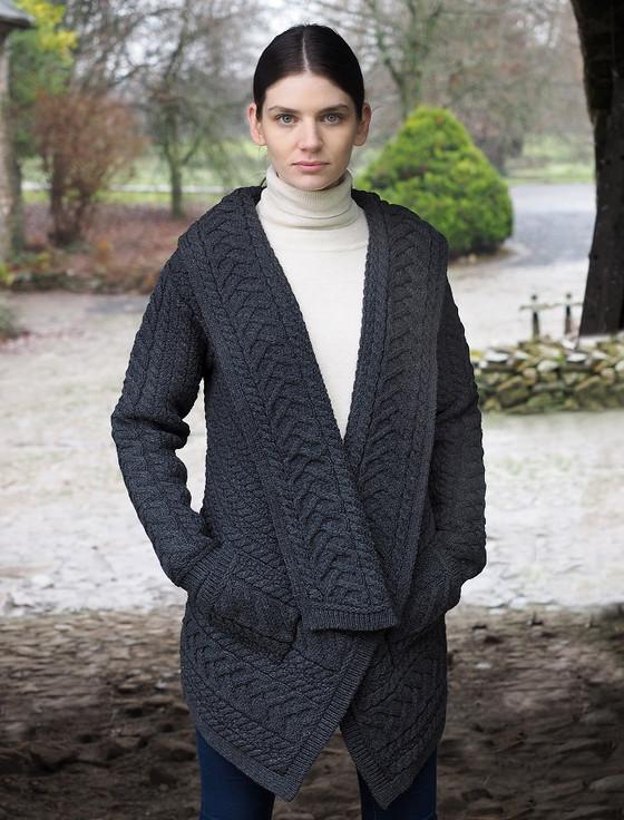 Aran Cashmere ‎Cable‎ Knit Waterfall Aran Cardigan