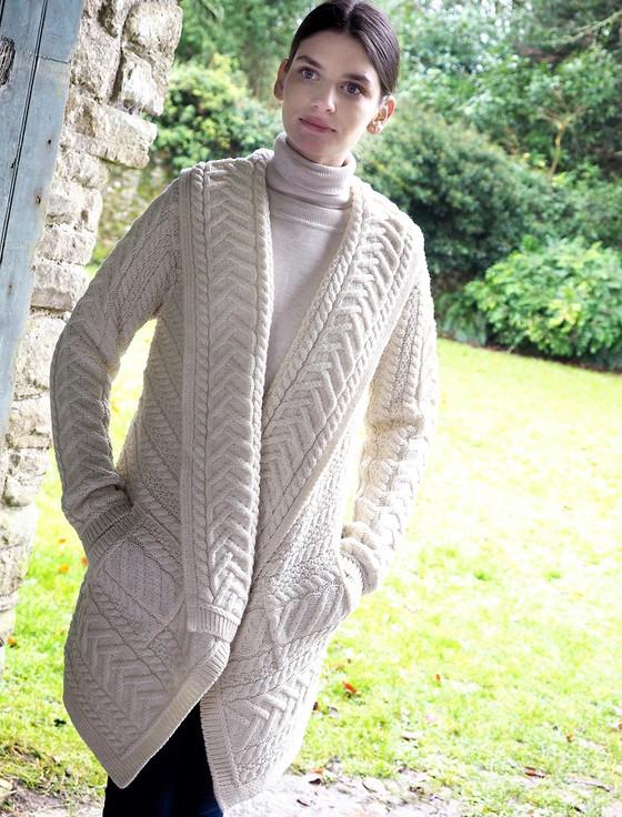 aran cashmere ‎Cable‎ Knit Waterfall Aran Cardigan