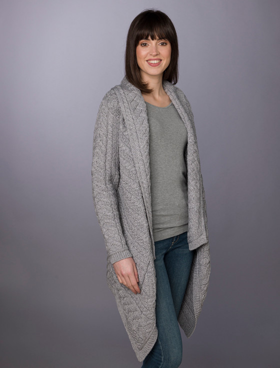 Aran Cashmere ‎Cable‎‎ Knit Waterfall Aran Cardigan