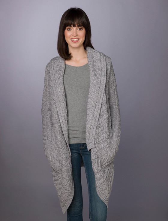 aran cashmere Cable Knit Waterfall Aran Cardigan