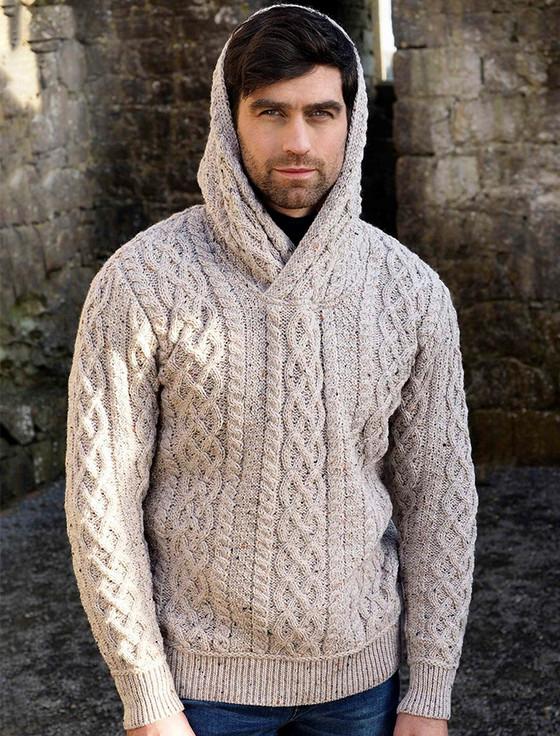 Aran Cashmere Cable & Lattice Hooded Sweater