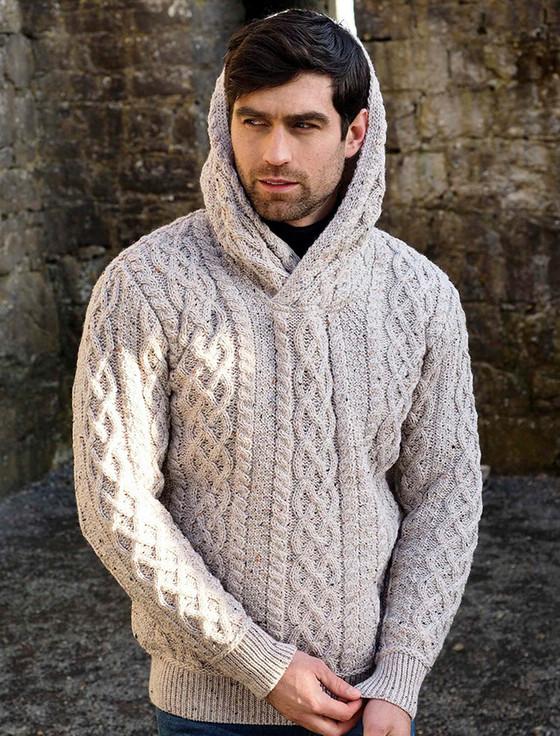 Aran Cashmere Cable & Lattice Hooded Sweater