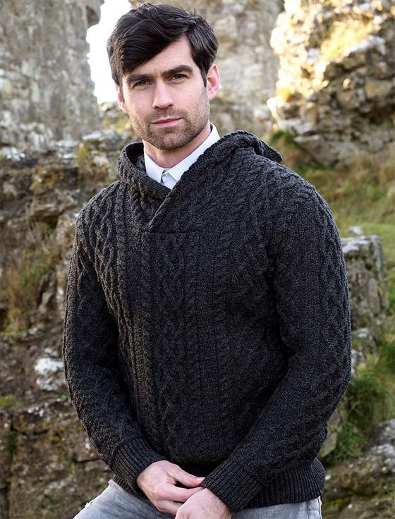 aran cashmere Cable & Lattice Hooded Sweater