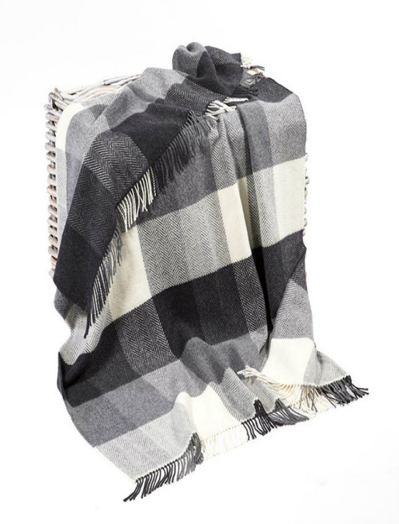 aran cashmere Cashmere Wool Throw - Black White Grey