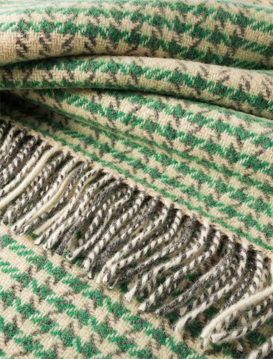 Aran Cashmere Cashmere Wool Throw - Green & Cream
