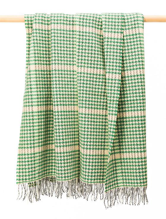 aran cashmere Cashmere Wool Throw - Green & Cream