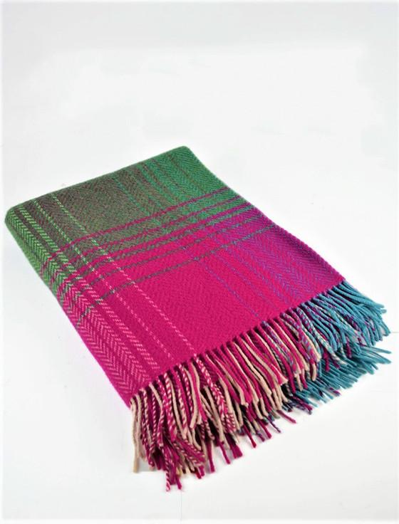 Aran Cashmere Cashmere Wool Throw - Pink Blue Green