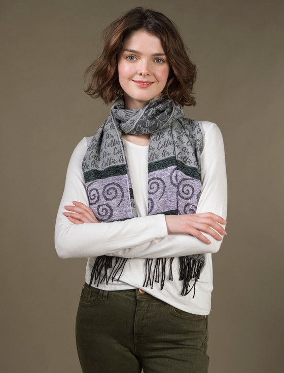 Aran Cashmere Celtic Border Element Scarf - Air