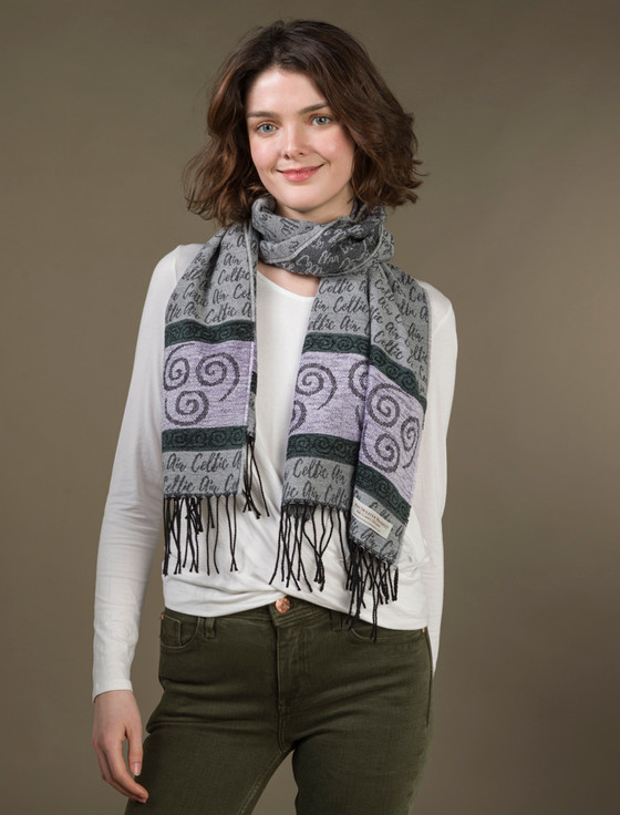 aran cashmere Celtic Border Element Scarf - Air