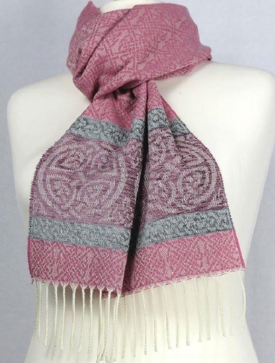 Aran Cashmere Celtic Border Pattern Scarf - Ice Pink