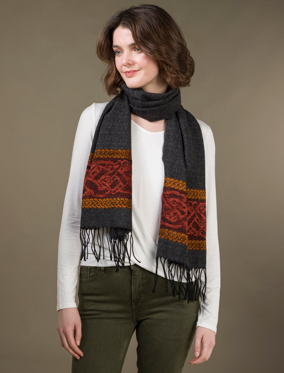 Aran Cashmere Celtic Dogs Pattern Scarf