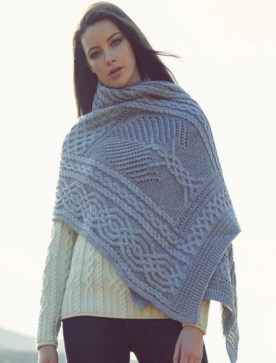 aran cashmere ‎Celtic Fair‎y Tree C‎able Knit Shawl