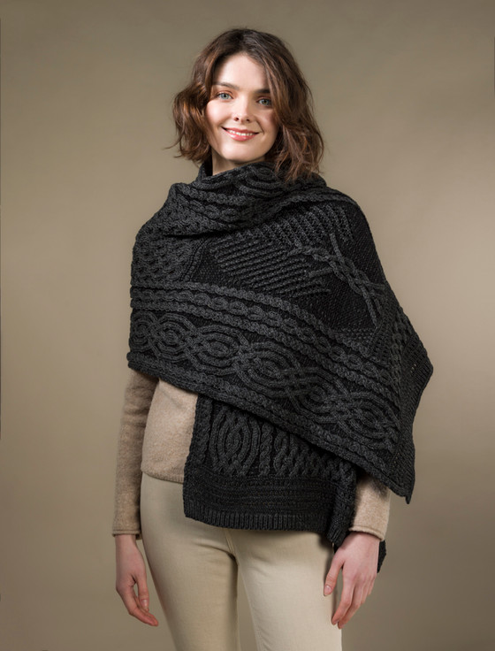 aran cashmere Celtic Fairy Tree Cable Knit Shawl