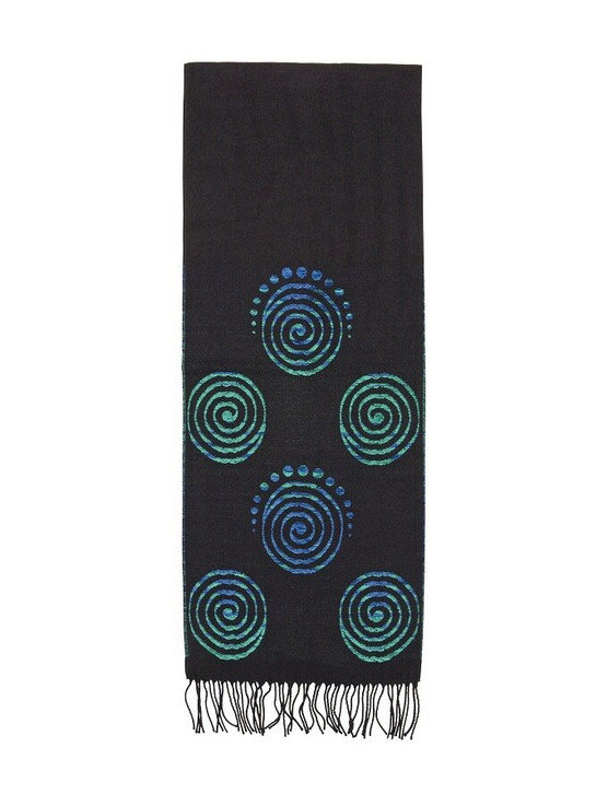 Aran Cashmere Celtic Spiral Scarf - Black & Turquoise