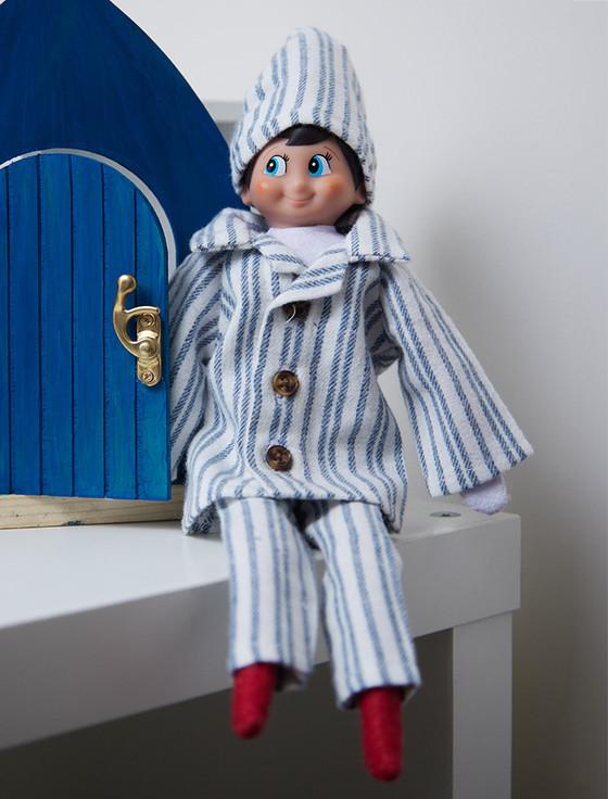 Aran Cashmere Christmas Elf Pyjama Set - Blue Stripe