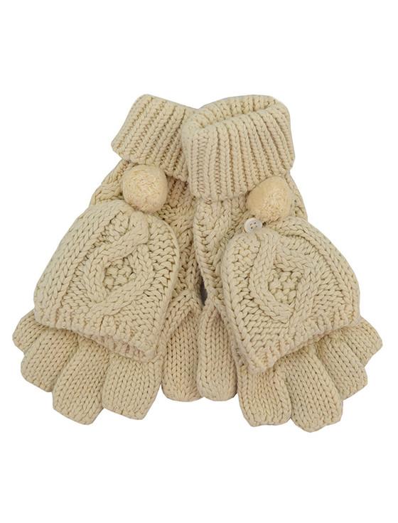 aran cashmere Chunky Aran Knit Pom Pom Mittens