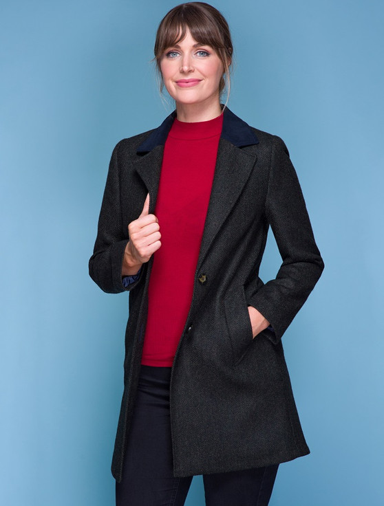 Aran Cashmere Ciara Tweed Coat - Winning Green